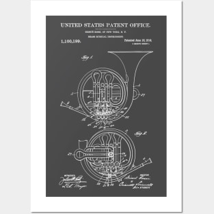 French Horn Patent White Posters and Art